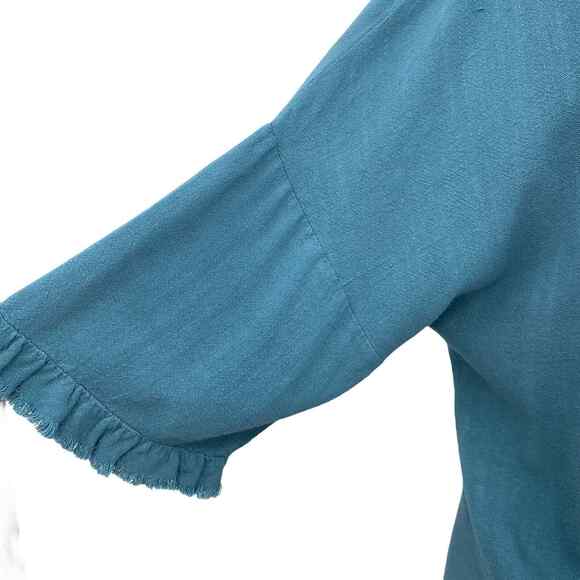 Umgee Blouse Womens Small Blue Linen Cotton Raw Edge Hem Ladies Tunic Top Hi Low - Picture 6 of 8